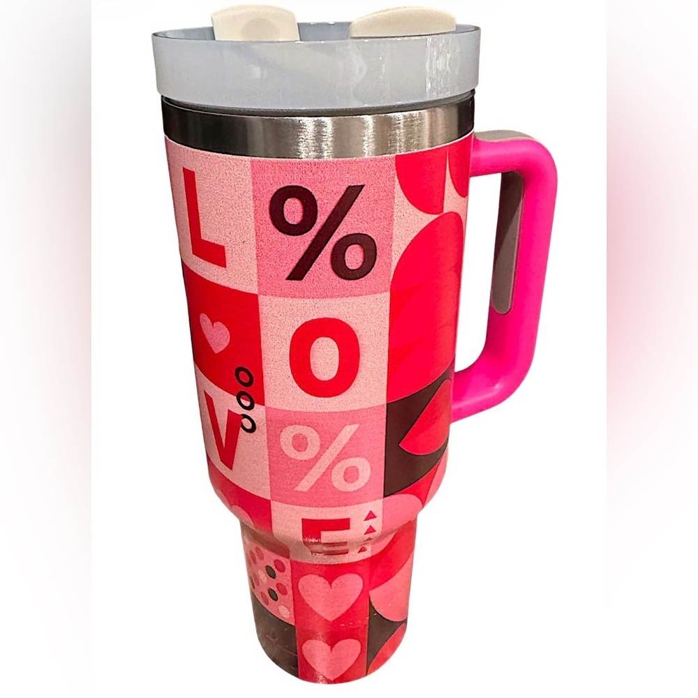 Pink Red Love Travel Mug new in box with straw